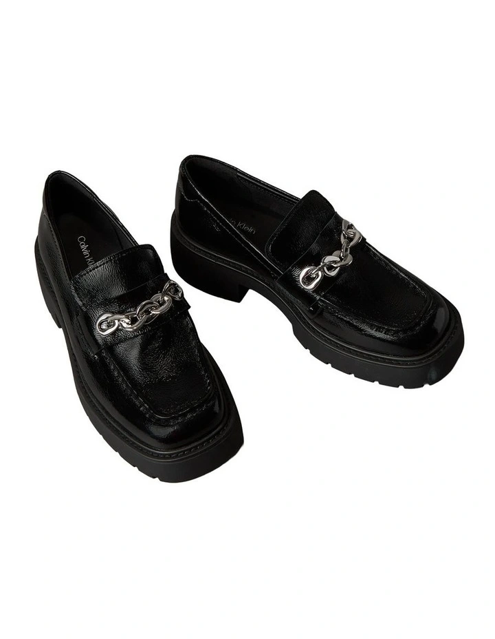 Leather Chunky Apron Toe Loafers in Black image 3