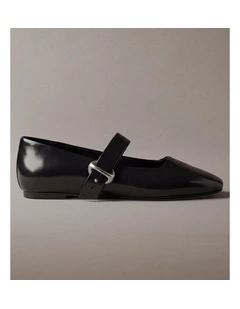 Leather Mary Jane Ballerinas in Triple Black