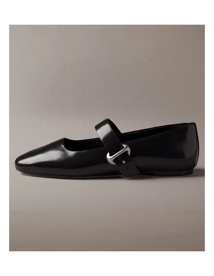 Leather Mary Jane Ballerinas in Triple Black image 2