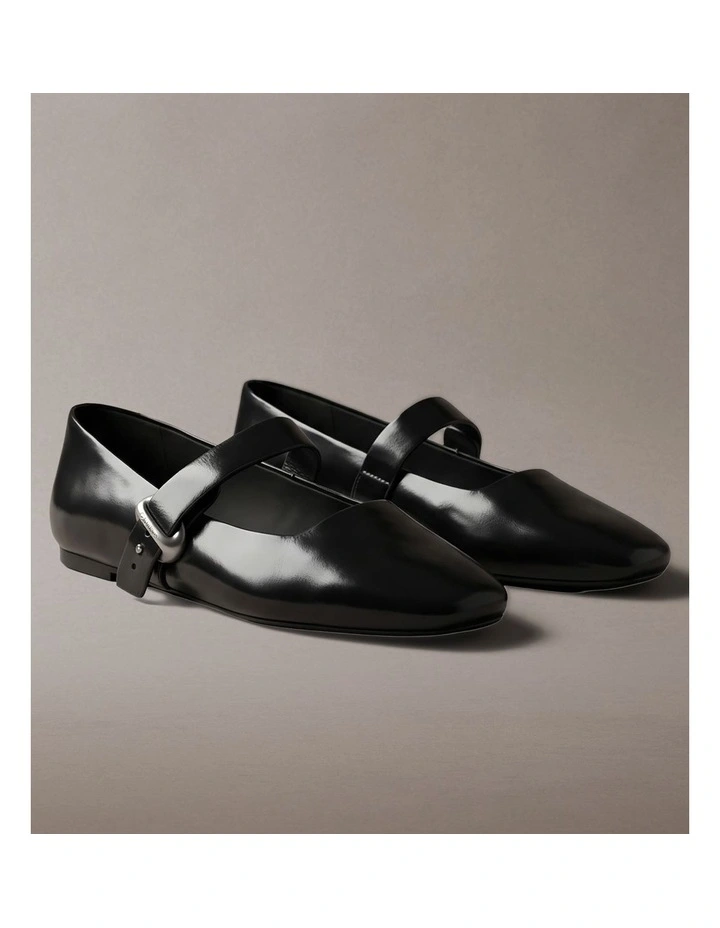 Leather Mary Jane Ballerinas in Triple Black image 3