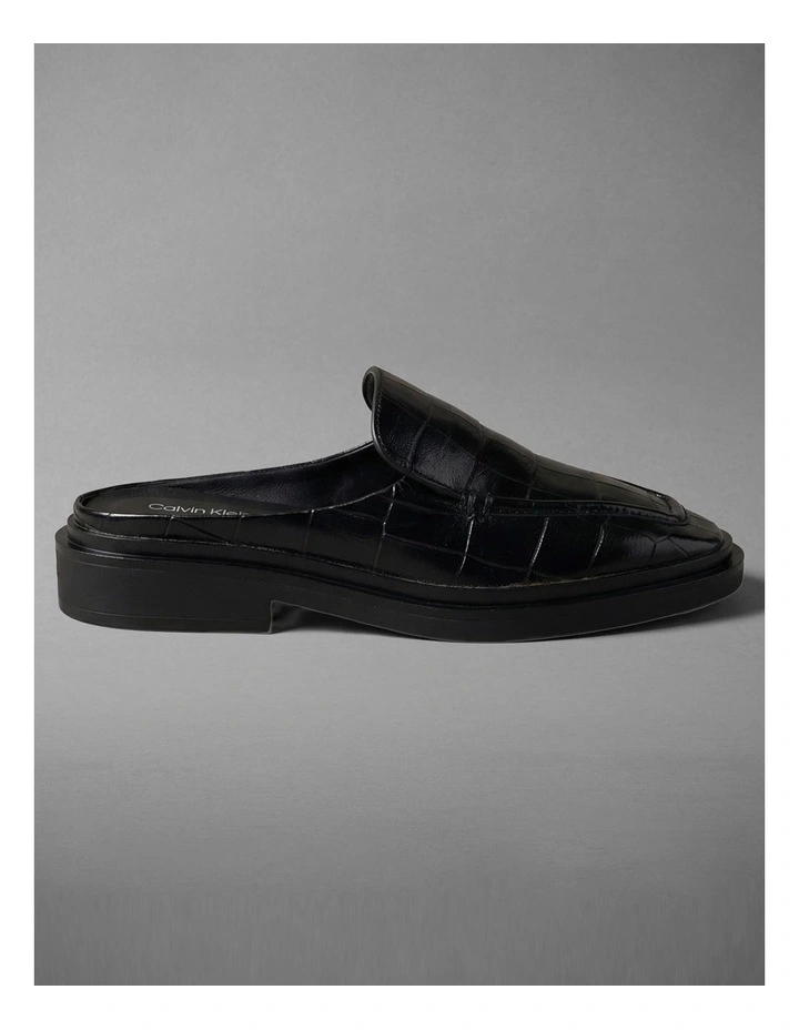 Calvin Klein Leather Croc-Effect Mules in Triple Black image 1