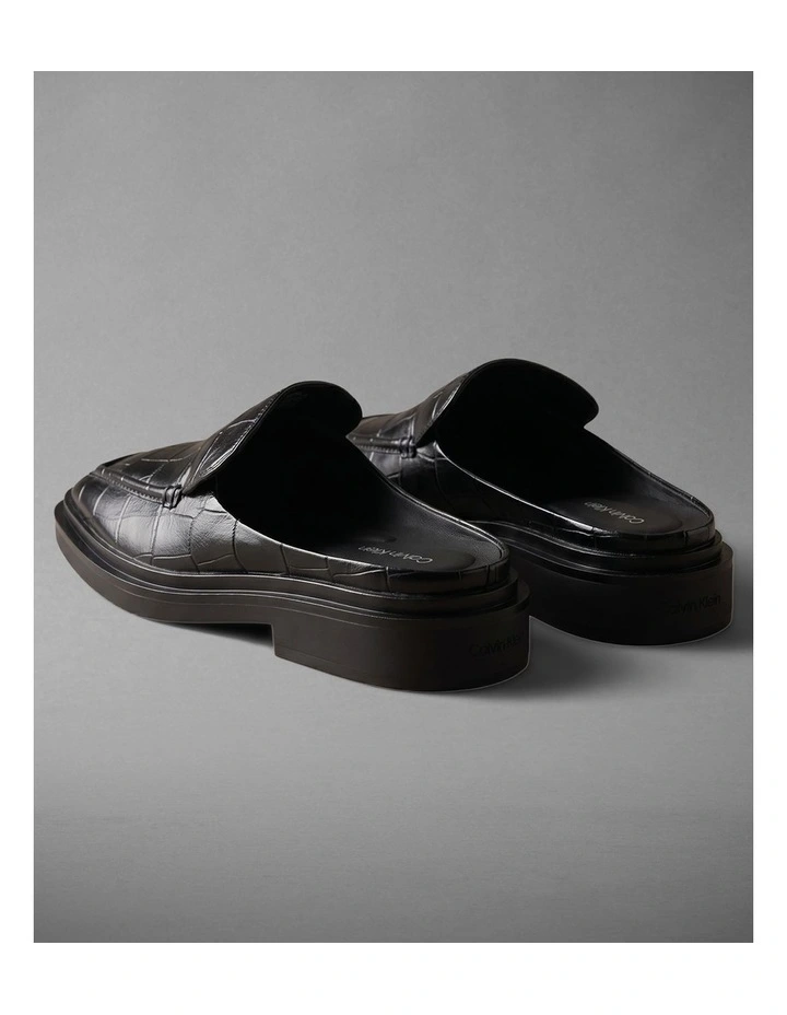 Calvin Klein Leather Croc-Effect Mules in Triple Black image 4