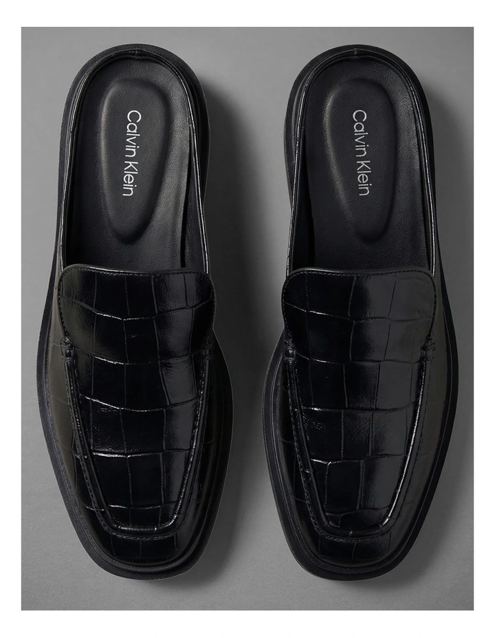 Calvin Klein Leather Croc-Effect Mules in Triple Black image 5