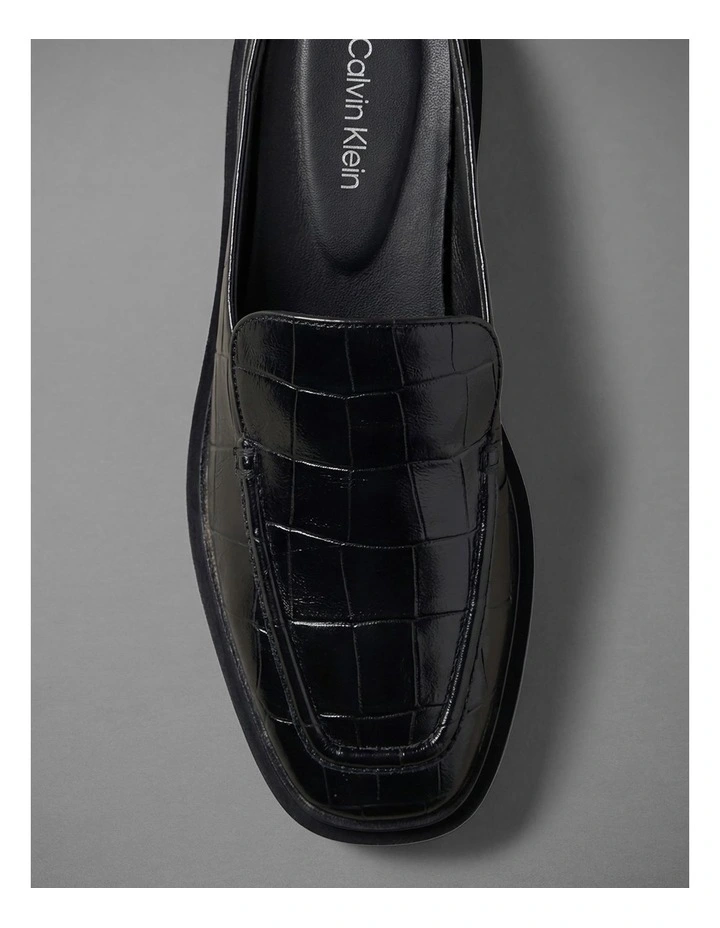 Calvin Klein Leather Croc-Effect Mules in Triple Black image 6