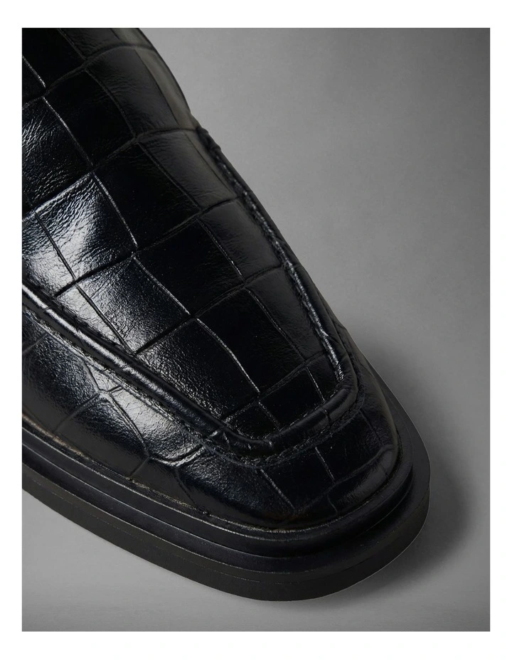 Calvin Klein Leather Croc-Effect Mules in Triple Black image 7