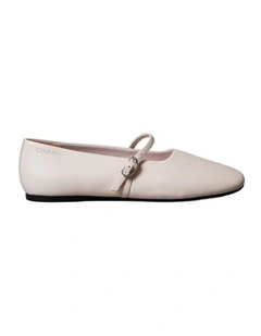 Leather Square Toe Mary Jane Ballerinas in Crystal Gray