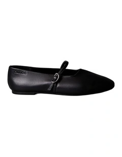Leather Square Toe Mary Jane Ballerinas in Black