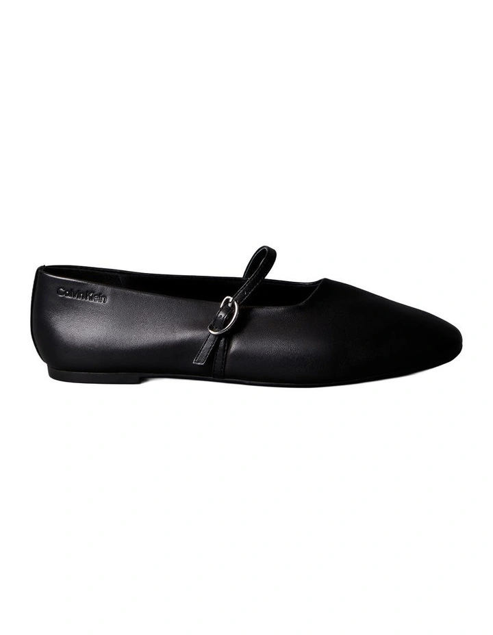 Leather Square Toe Mary Jane Ballerinas in Black image 1