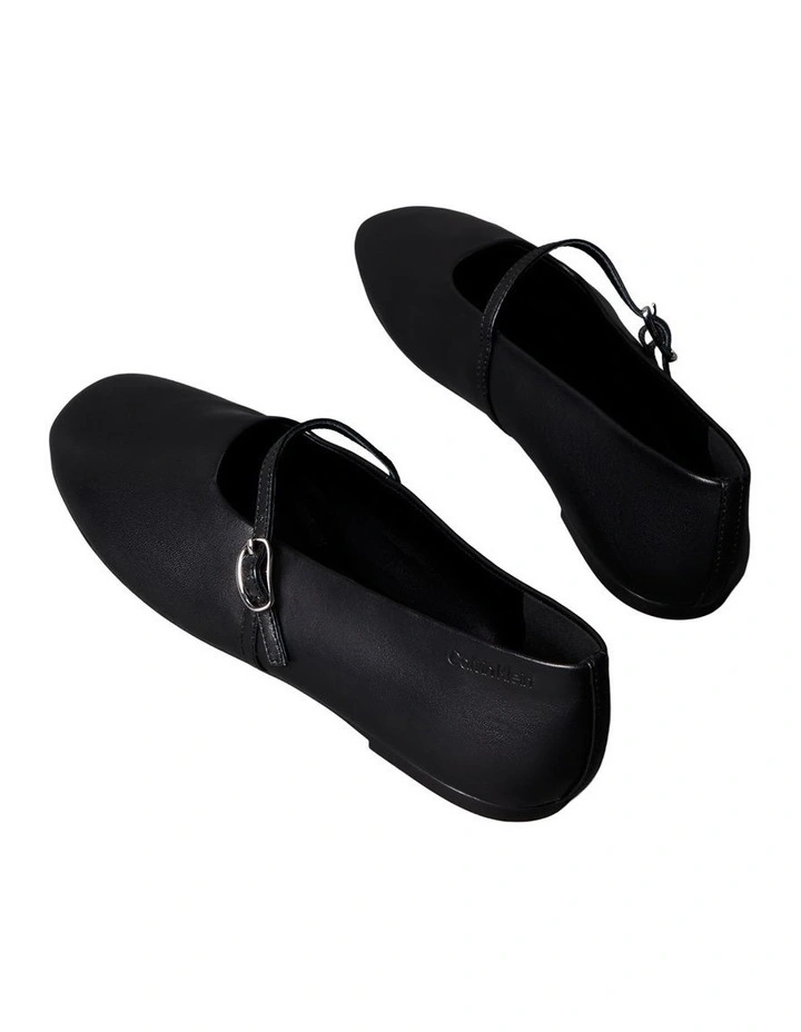 Leather Square Toe Mary Jane Ballerinas in Black image 2