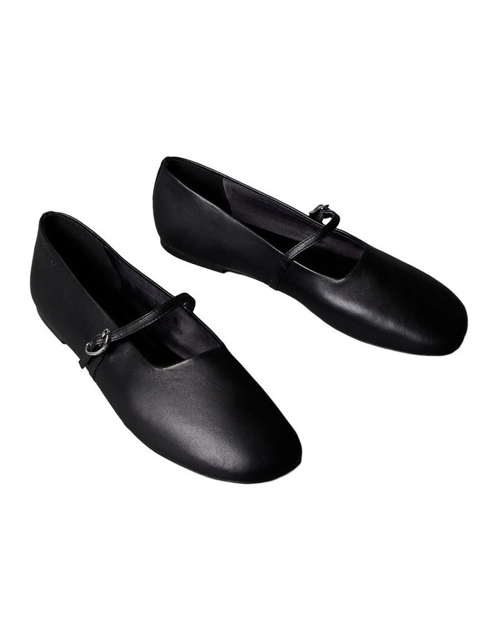 Leather Square Toe Mary Jane Ballerinas in Black image 3