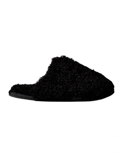 Faux Shearling Sherpa Slippers in Black