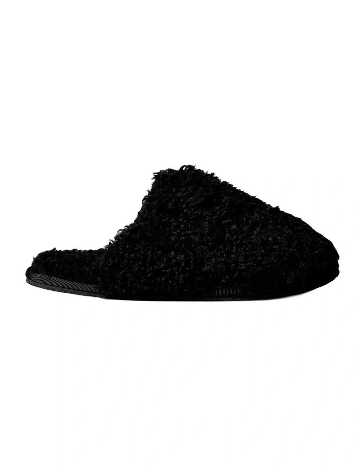 Faux Shearling Sherpa Slippers in Black image 1
