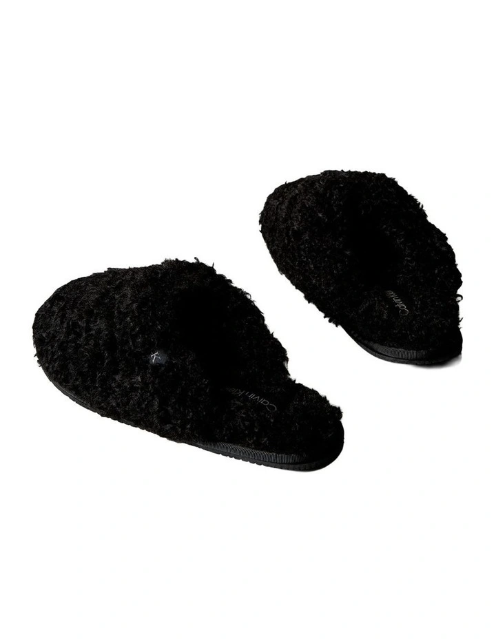 Faux Shearling Sherpa Slippers in Black image 2
