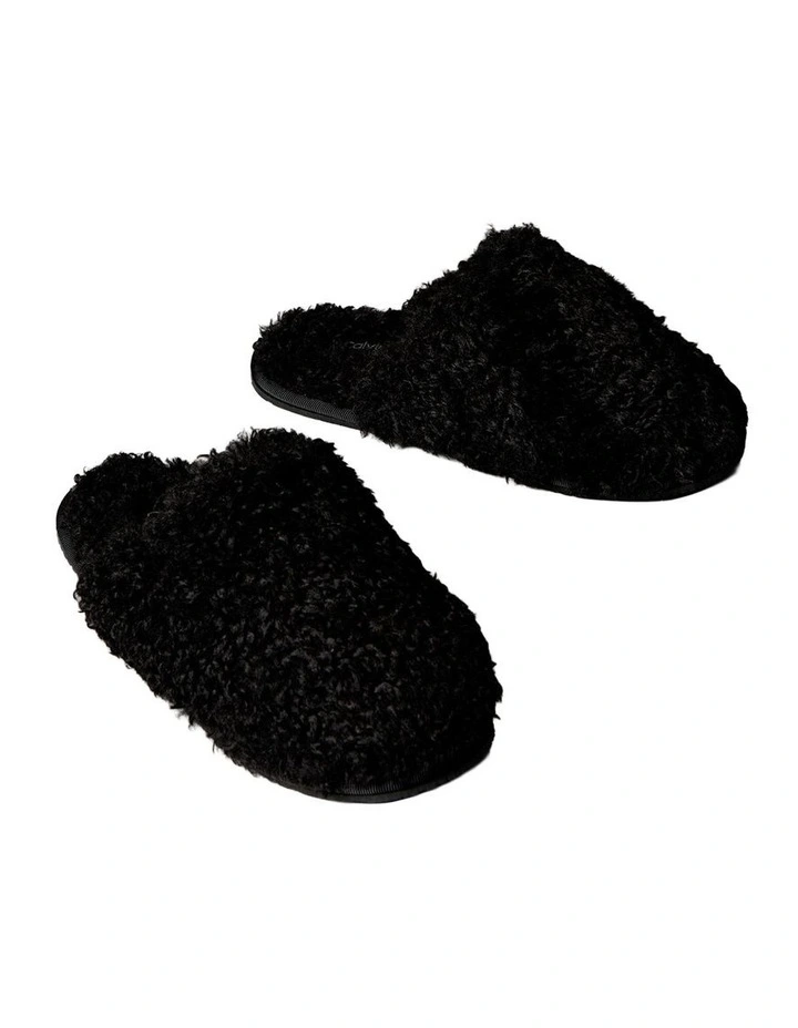 Faux Shearling Sherpa Slippers in Black image 3