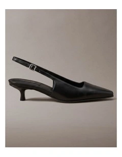 Leather Kitten Heel Slingbacks in Triple Black