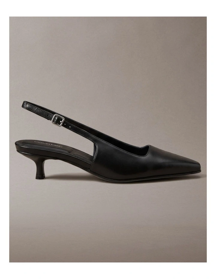 Leather Kitten Heel Slingbacks in Triple Black image 1