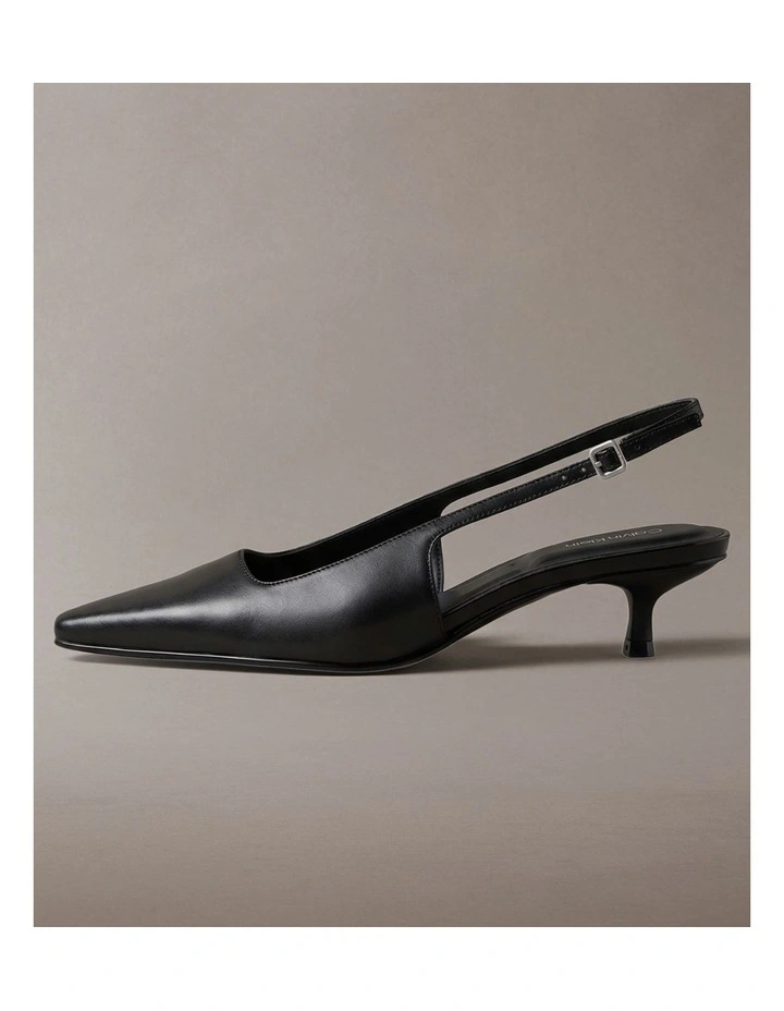 Leather Kitten Heel Slingbacks in Triple Black image 2
