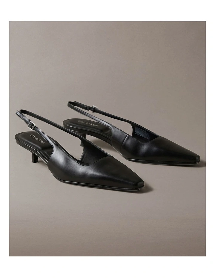 Leather Kitten Heel Slingbacks in Triple Black image 3