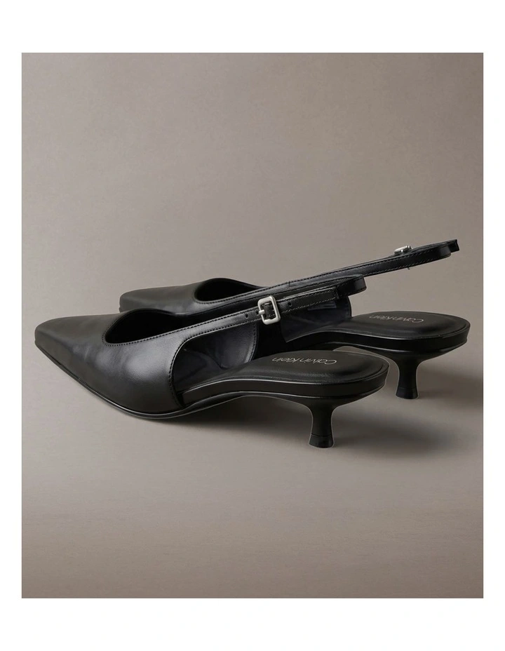 Leather Kitten Heel Slingbacks in Triple Black image 4