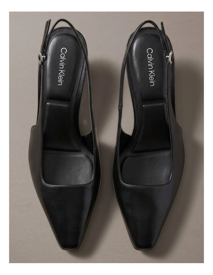 Leather Kitten Heel Slingbacks in Triple Black image 5
