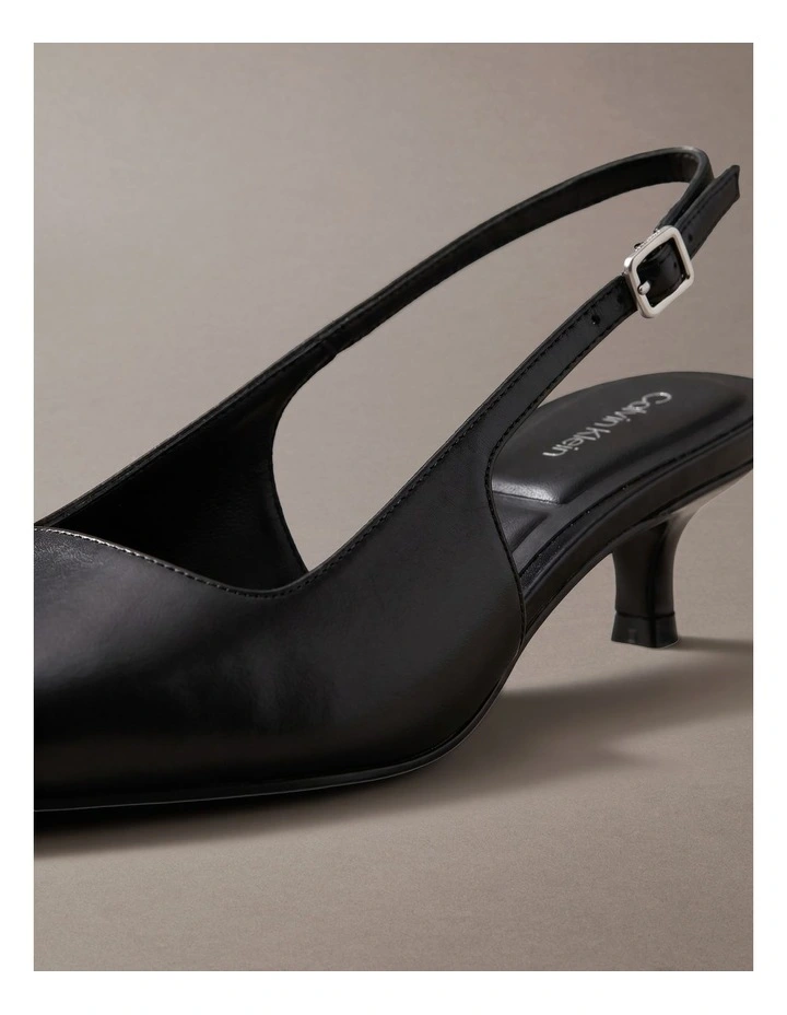 Leather Kitten Heel Slingbacks in Triple Black image 6
