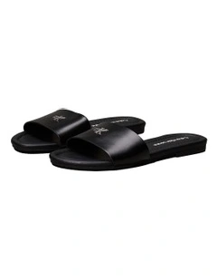 Faux Leather Slides in Black
