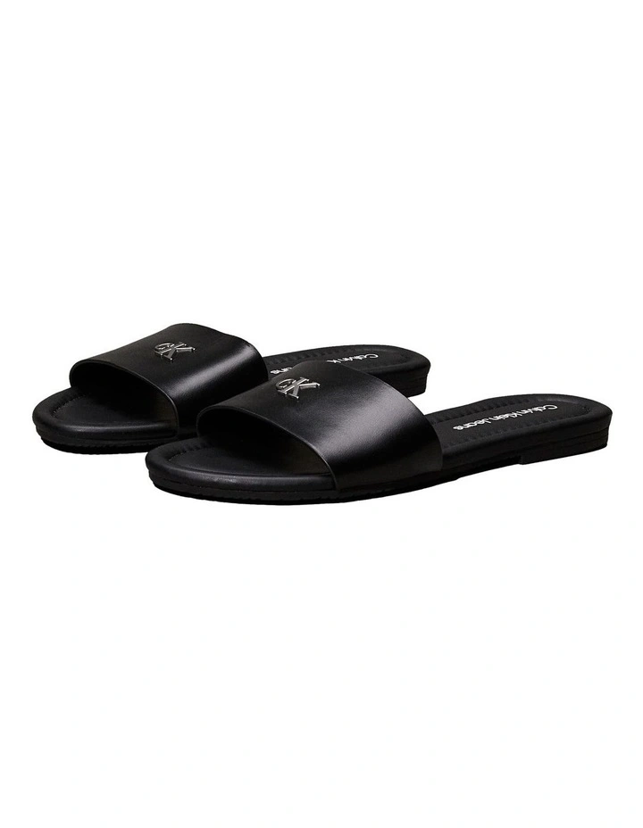 Faux Leather Slides in Black image 1