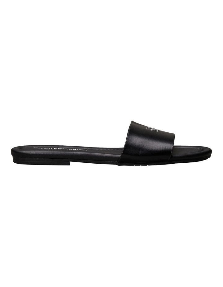Faux Leather Slides in Black image 2