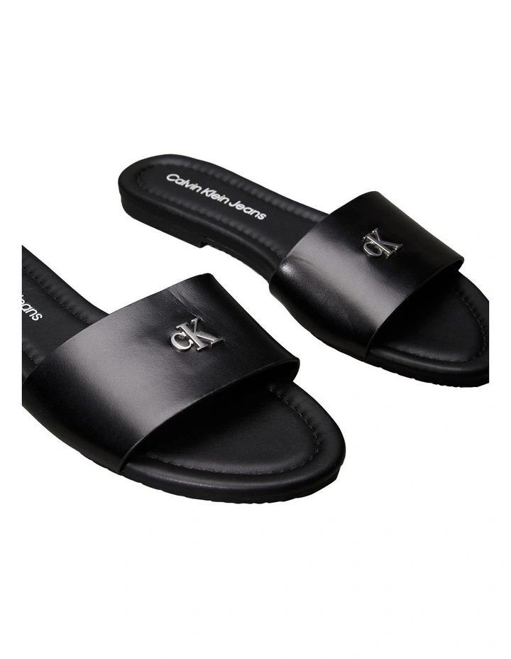 Faux Leather Slides in Black image 3