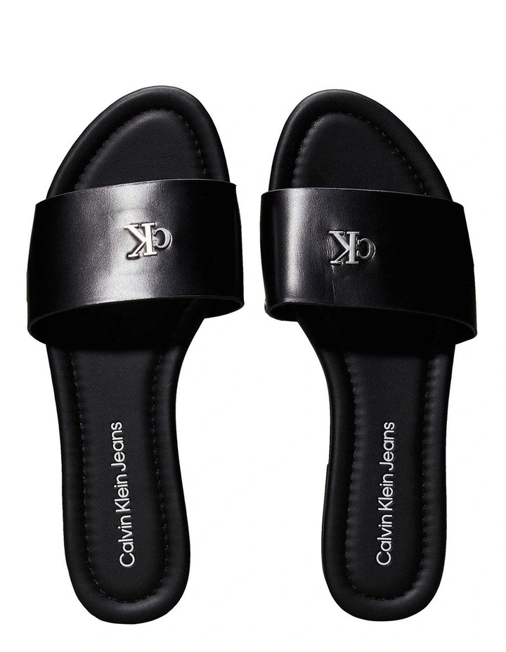 Faux Leather Slides in Black image 4