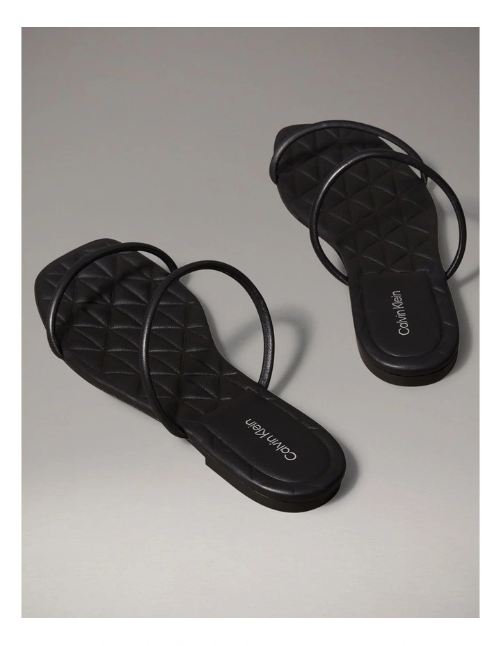Square Flat Quilted Sandal in Triple Black image 2