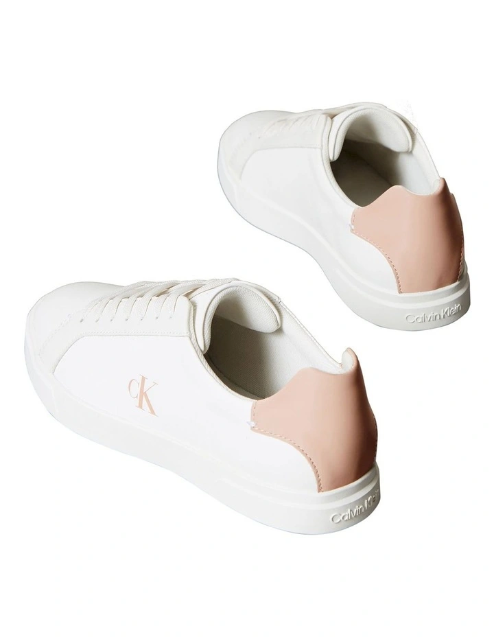 Leather Signature Logo Sneaker in White image 4