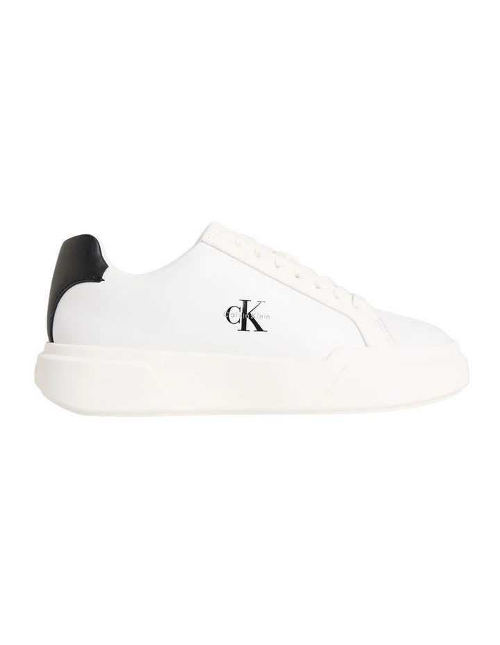 Chunky Cupsole Leather Trainers in White and Black image 1