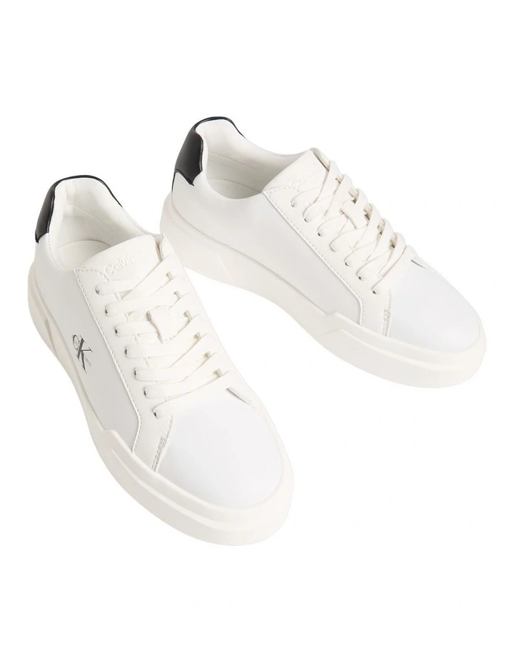Chunky Cupsole Leather Trainers in White and Black image 2