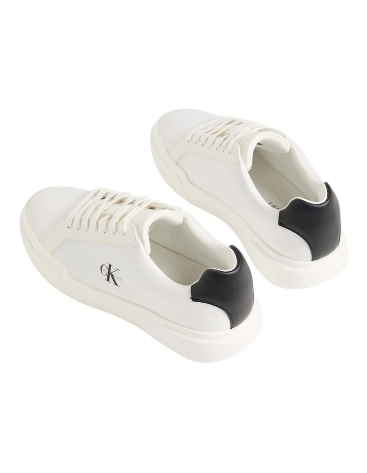 Chunky Cupsole Leather Trainers in White and Black image 3