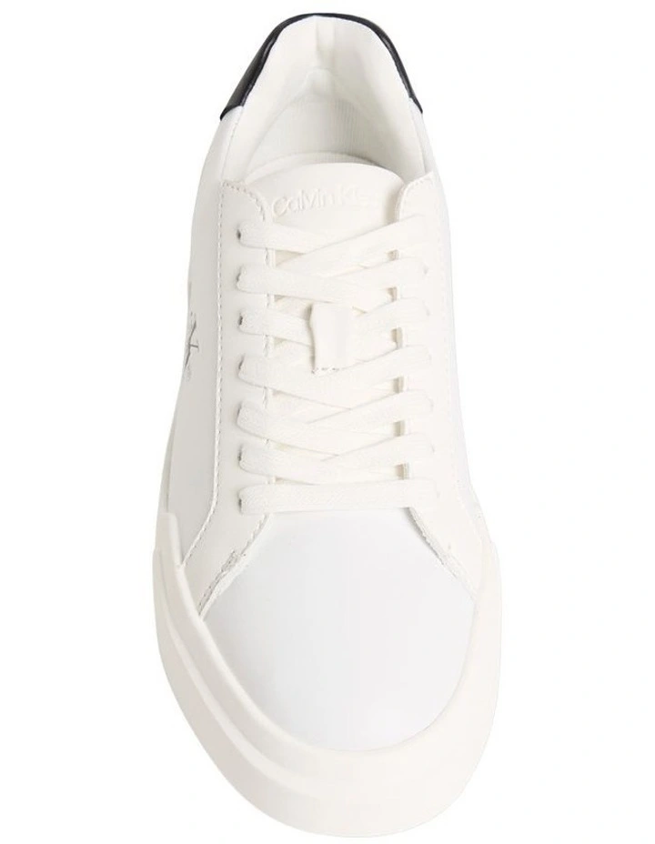 Chunky Cupsole Leather Trainers in White and Black image 4