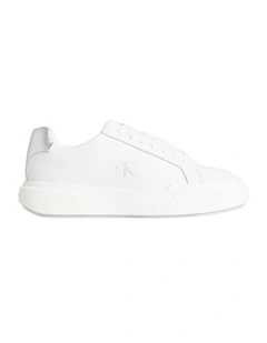 Chunky Cupsole Leather Trainers in Bright White/Silver