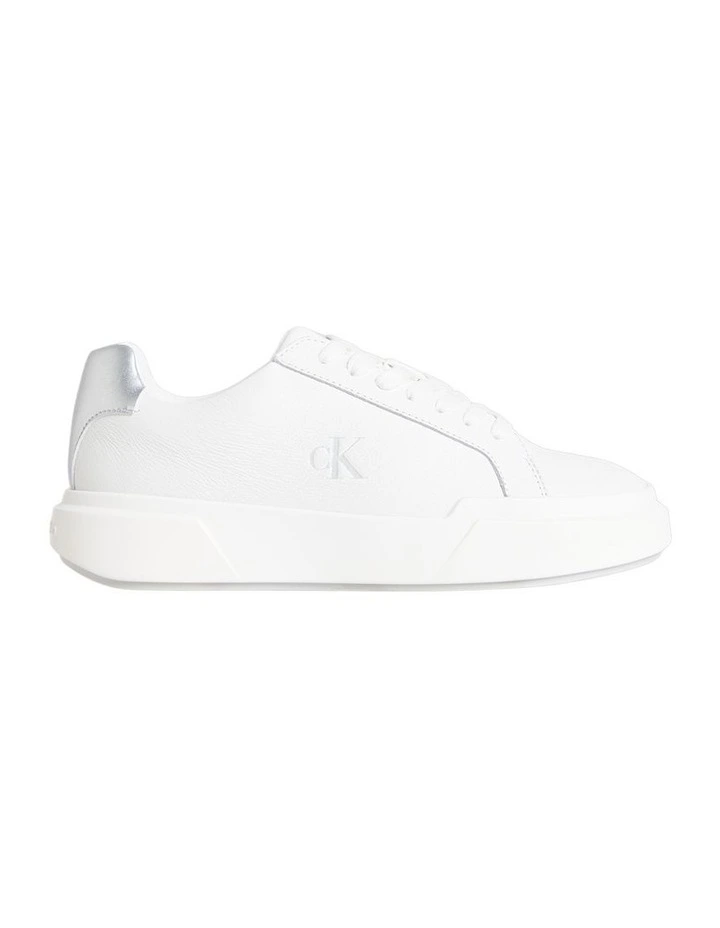 Chunky Cupsole Leather Trainers in Bright White/Silver image 1