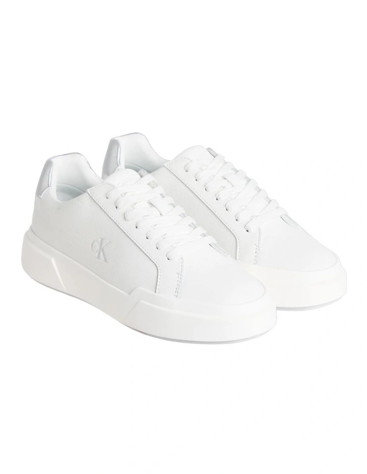 Chunky Cupsole Leather Trainers in Bright White/Silver image 3