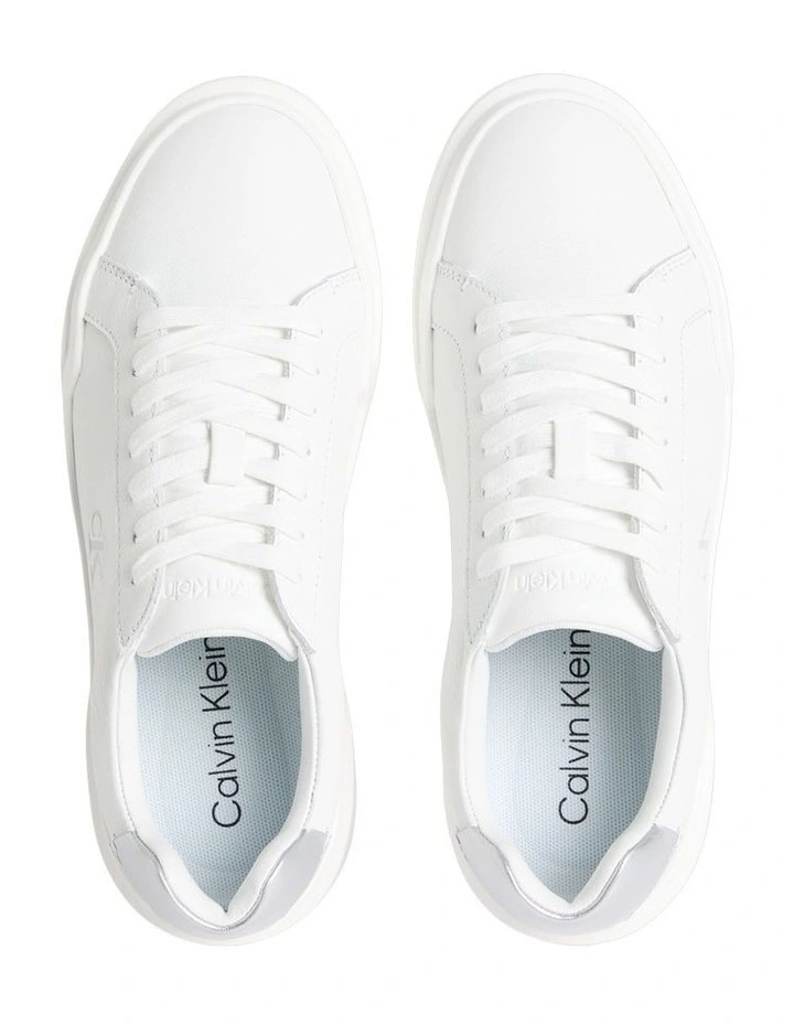 Chunky Cupsole Leather Trainers in Bright White/Silver image 4