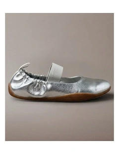 Metallic Leather Hybrid Ballet Trainers in Silver/Gum
