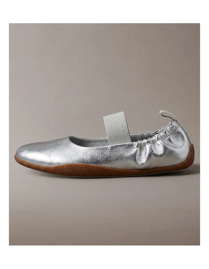 Metallic Leather Hybrid Ballet Trainers in Silver/Gum image 2