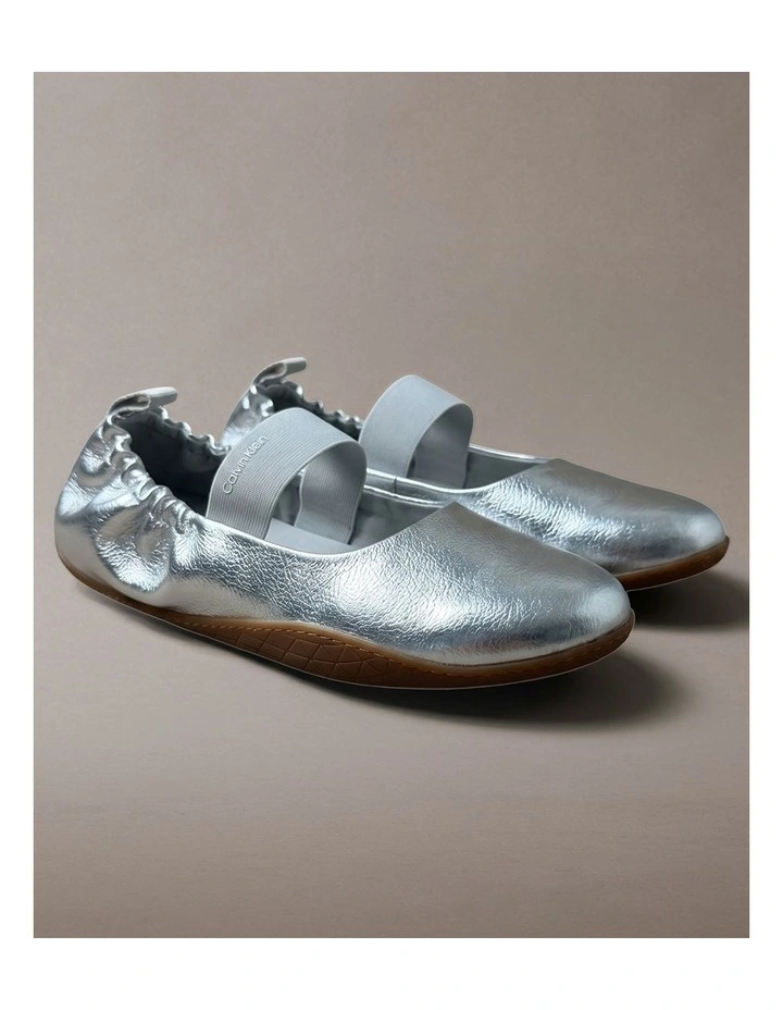 Metallic Leather Hybrid Ballet Trainers in Silver/Gum image 3