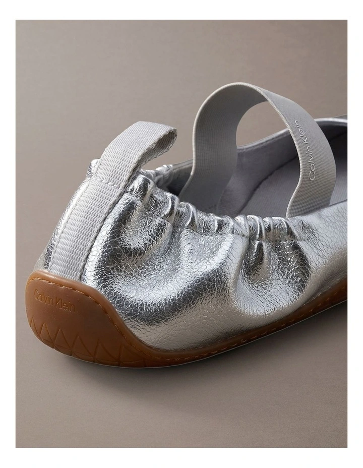 Metallic Leather Hybrid Ballet Trainers in Silver/Gum image 4