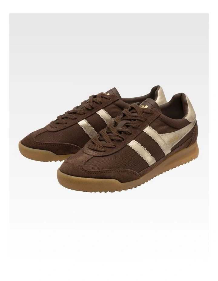 Tornado Women's Trainers in Dark Brown and Gold image 3