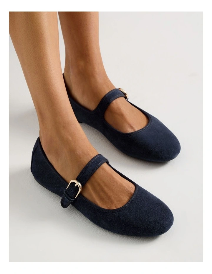 Trudy Flat Shoes in Navy Suede image 2