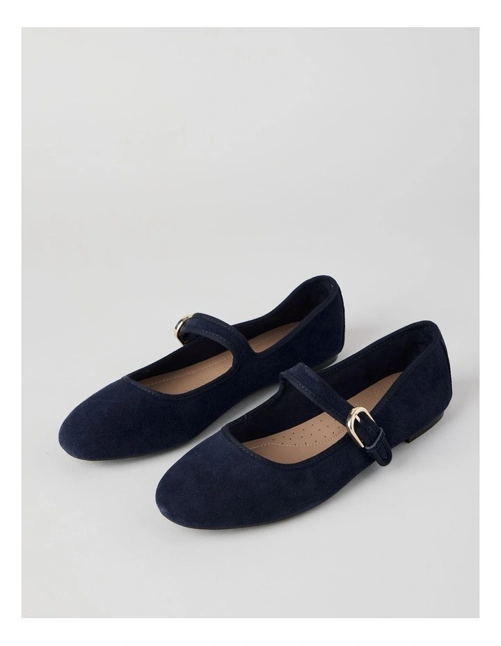 Trudy Flat Shoes in Navy Suede image 2