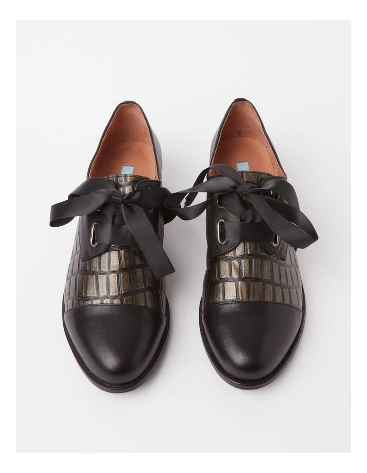 Avril Flat Shoes in Black Bronze Croc image 2