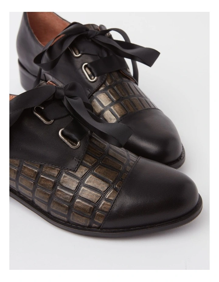 Avril Flat Shoes in Black Bronze Croc image 4