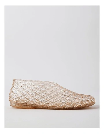 Shimmer Flat Shoe in Clear/Gold Jelly